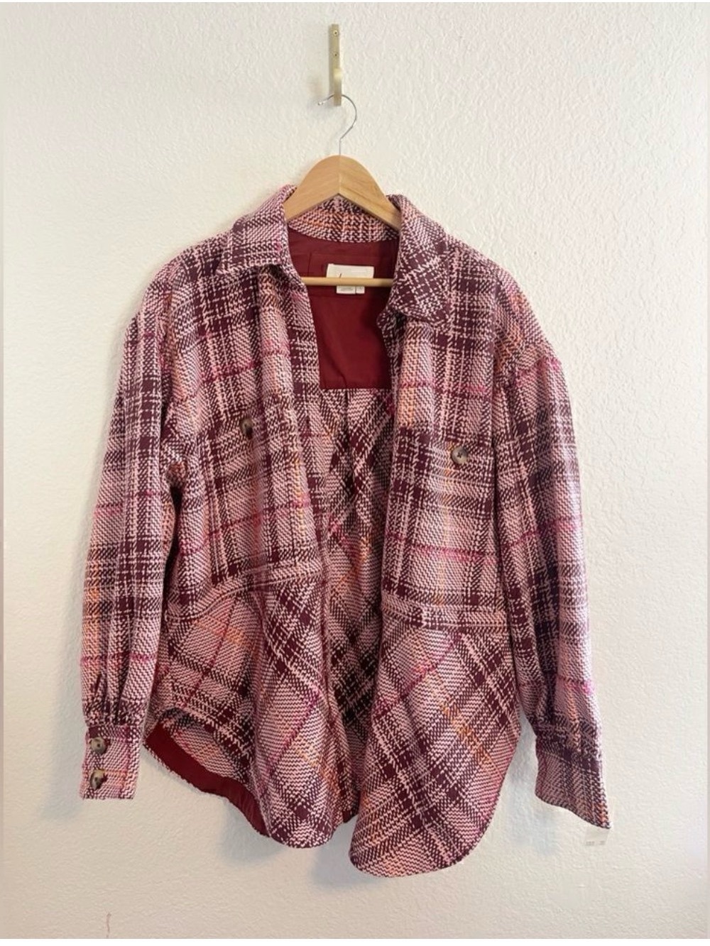 Anthropologie Pink Plaid tweed jacket